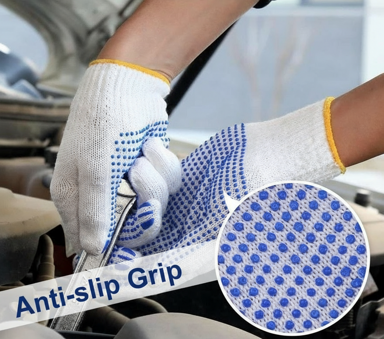 Work Gloves 10 Pairs Cotton with PVC Dots Gloves 50g each